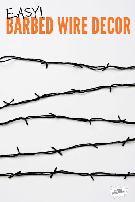 DIY Barbed Wire Decor - Paging Supermom Diy Barbed Wire, Barbed Wire Decor, Barb Wire Crafts, Wire Decor, Barbed Wire Art, Halloween Decoration Ideas, Kid Friendly Halloween, Barb Wire, Western Theme Party