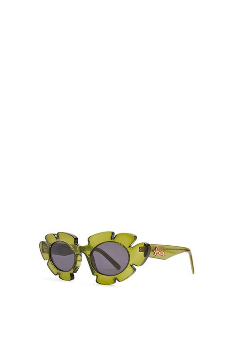 Flower sunglasses in injected nylon Cactus Green - LOEWE Loewe Logo, Flower Sunglasses, Mirrored Sunglasses, Cactus, Sunglasses, Green