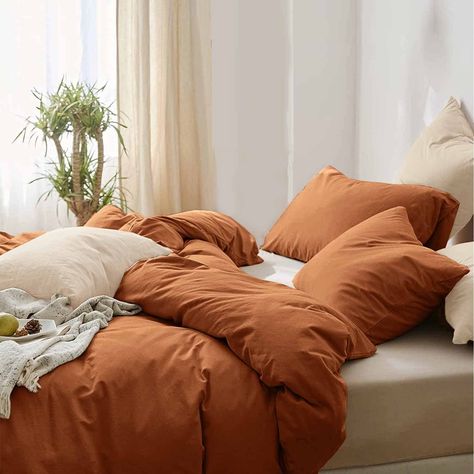 PRICES MAY VARY. 【Soft & Cozy】: Made of high-quality brushed microfiber, this duvet cover set is breathable, lightweight and comfortable, which will provide you with extra and unpredictable comfort and the best sleep ever. The comforter cover set includes: 1 King (104x90) Duvet Cover and 2 Pillowcases. (Comforter is NOT included). 【Minimalist Style】Bring a fresh look to your bedroom decor with this modern duvet cover set. Simple but elegant, the casually chic solid color duvet cover not only mak Rust Coloured Bed Sheets, Earth Tone Pallete Bedding, Grey And Terracotta Bedding, Tercotta Bedding, Terracotta Rust Bedding, Rust Coloured Bedding, Terrcotta Bedding, Terracotta Navy Bedding, Rust Bedding Black Wall