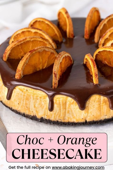 This Chocolate Orange Cheesecake recipe combines an Oreo Cookie Crust, a creamy Orange Cheesecake Filling and decadent Dark Chocolate Ganache Topping. Orange Cheesecake Recipes, Cheesecakes Recipes, Chocolate Ganache Topping, Chocolate Orange Cheesecake, Orange Cheesecake, Terry's Chocolate Orange, Oreo Cookie Crust, Dark Chocolate Ganache, Oreo Crust