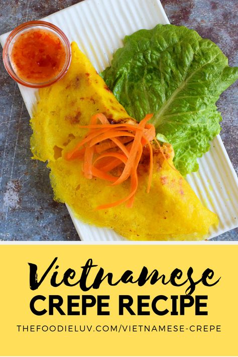 Vietnamese Crepe or Banh Xeo is a Vietnamese Dish, which literally translates to “sizzling pancake”. Banh Xeo is a savory Vietnamese crepe made of rice flour, water and turmeric. Check out my blog and make this delicious Vietnamese Crepe (Banh Xeo) Recipe! Banh Xeo Recipe, Vietnamese Crepes, Best Crepes, Best Crepe Recipe, 5 Star Recipes, Crepe Mix, Chicken Wings Recipes, Wings Recipes, Crepe Recipe