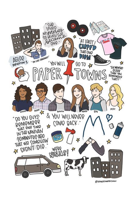 Paper Towns doodles 📌 Paper Towns Tattoo, Paper Towns Aesthetic, Paper Towns Book, Paper Towns Quotes, Paper Towns Movie, John Green Paper Towns, Paper Town, Town Drawing, Henna Drawings