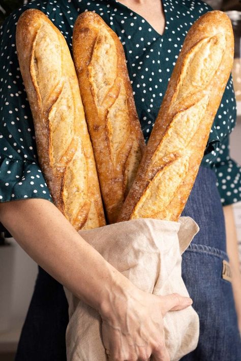 Sourdough Baguettes https://www.feastingathome.com/sourdough-baguette-recipe/ Sourdough French Baguette Recipe, Sourdough Baguette Recipe With Starter, Croissant Baguette, Sourdough Baguette Recipe, Sourdough Baguettes, French Baguette Recipe, Sourdough Baguette, Feasting At Home, Baguette Recipe