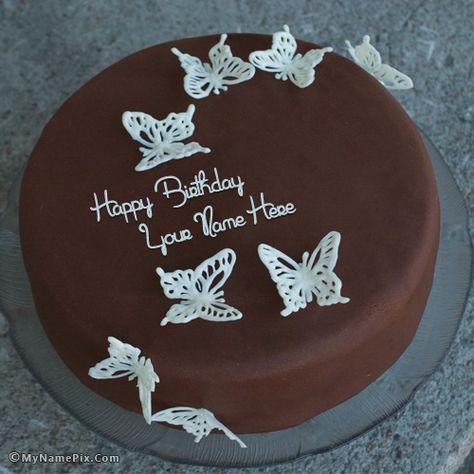 write name on Chocolate Butterflies Birthday Cake picture Butterflies Birthday Cake, 18th Birthday Cake For Girls, Chocolate Birthday Cake Decoration, Chocolate Cake With Name, Chocolate Butterflies, Friends Birthday Cake, Chocolate Birthday Cake, Butterfly Birthday Cakes, Birthday Cake Pictures