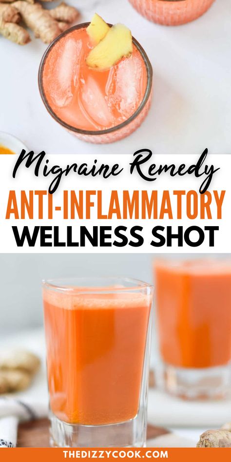 Ginger Wellness Shots, Migraine Remedy, Foods For Migraines, Dizzy Cook, Natural Migraine Relief, Migraine Diet, Turmeric Shots, Remedies For Nausea, Anti Nausea