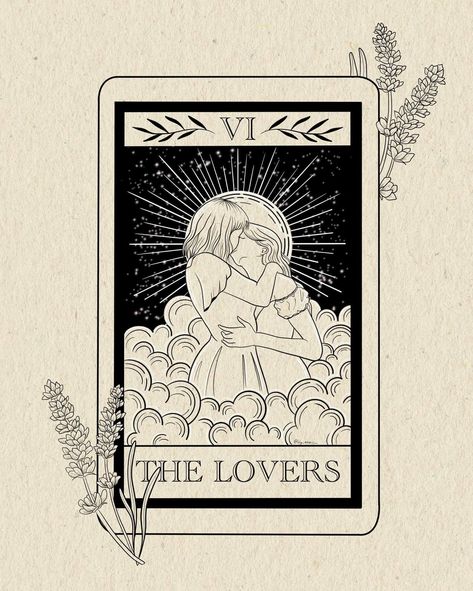 The Lovers. Wlw tarot art by @lily_anais_ on Instagram. Lovers Tarot Card, Tarot Card Tattoo, Tarot Tattoo, The Lovers Tarot Card, The Lovers Tarot, Witch Tattoo, Tattoos For Lovers, Card Tattoo, Tarot Cards Art