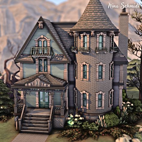 Witch House Sims 4 Plan, Sims 4 Haunted House Build, Ts4 Victorian House, Sims Haunted House, Sims 4 Spooky House, Sims 4 Forgotten Hollow House, Sims 4 Witch House Floor Plans, Gothic Sims 4 House, Sims 4 Victorian House Floor Plans