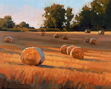 Hay Bale Painting, Farm Scene Painting, Hay Bale Art, Farm Paintings, Online Art Classes, Painting Demo, Hay Bales, Painting Subjects, Out West