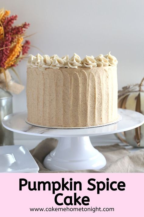 Pumpkin Spice Cake iced with pumpkin spice buttercream is the perfect dessert for fall. Moist and tender pumpkin cake flavored with cinnamon, cloves, ginger, allspice, and nutmeg, iced with a light and fluffy pumpkin spice buttercream frosting. Pumpkin Spice Birthday Cake, Pumpkin Spice Layer Cake, Pumpkin Spice Buttercream, Best Spice Cake Recipe, Fall Cakes Recipes, Spice Cake With Pumpkin, Round Cake Designs, Homemade Pumpkin Spice Cake, Pumpkin Buttercream Frosting