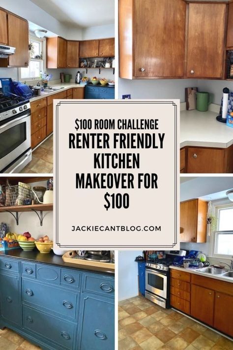 Cabinet Rental Makeover, Rental Apt Makeover, Rental Kitchen Countertop, Outdated Kitchen Makeover Rental, Rental Kitchen Design, Rental Decorating Kitchen, Diy Retro Kitchen Decor, Rental Friendly Cabinet Makeover, Rental Kitchen Inspiration