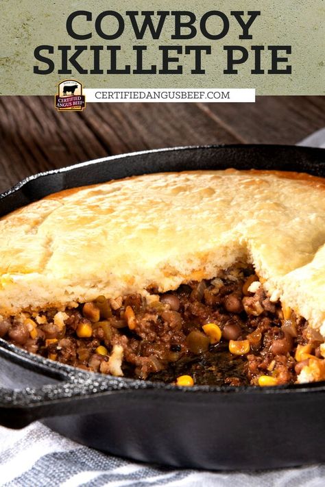 Cowboy Skillet, Beef Pie Recipe, Skillet Pie, Beef Pie, Beef Appetizers, Buttermilk Biscuit, Beef Pies, Best Beef Recipes, Shepherds Pie Recipe