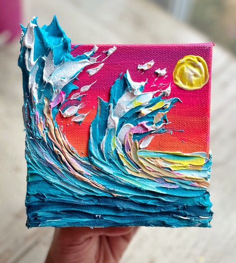 Pallet Knife Art, Multiple Canvas Painting Ideas Simple, Palette Knife Painting Tutorial, 3d Acrylic Painting, Pallet Knife Painting, Diy Drywall, Multiple Canvas Paintings, Abstract Ocean Art, Ocean Wave Painting