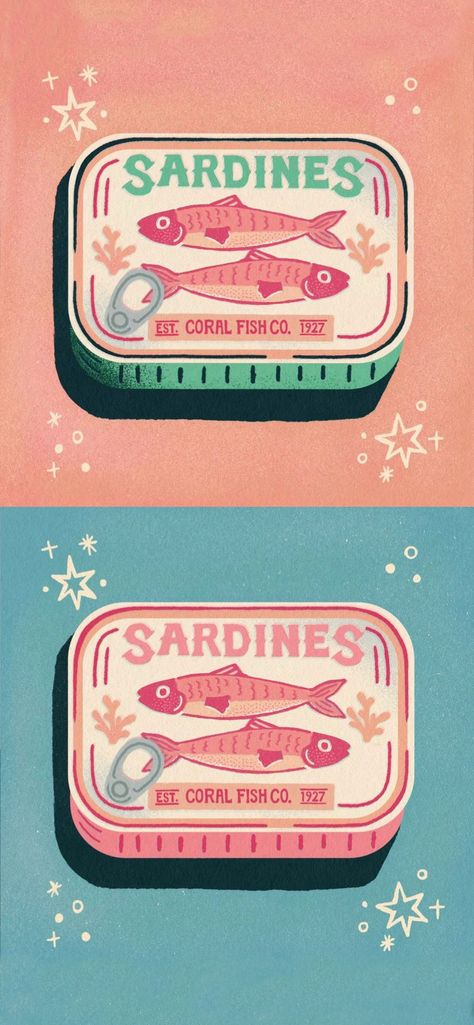 Sardines Art Print, Tuna Can Drawing, Sardine Drawing Illustrations, Fish Tin Art, Sardine Cans Art, Tinned Fish Illustration, Sardine Painting Acrylic, Sardines Can Drawing, Sardine Can Painting