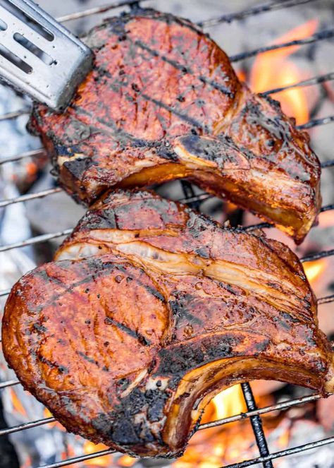 Favorite Grilled Pork Chops - the search is over. These are hands-down THE BEST pork chops!! SO easy and they taste amazing! Better than any restaurant! Pork chops marinated in worcestershire sauce, balsamic vinegar, soy sauce, olive oil, garlic, pepper and cayenne pepper. Let marinate overnight and grill for the BEST pork chops EVER. Such a quick and easy grilled pork recipe! #pork #grilled #glutenfree #lowcarb Best Pork Chops Ever, Pork Chop Marinade Recipes, The Best Pork Chops, Best Pork Chops, Pork Chop Recipes Grilled, Pork Chop Marinade, Marinated Pork Chops, Pork Marinade, Recipe Pork