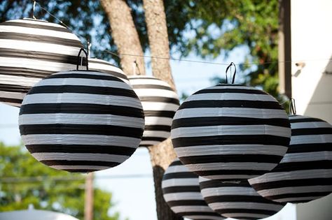 White Stripes Wedding, Nightmare Before Christmas Wedding, White Paper Lanterns, Black White Parties, Striped Wedding, White Lanterns, The White Stripes, Bridal Musings, Black White Wedding