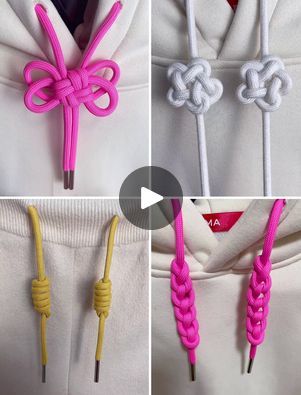 Hacks to Tie Hoodie Strings for Beginners | Easiest Ways to Tie Hoodie Strings at Home :) | By Simple Crafts | Everyone, let's make a
beautiful design using hoodie lace. Here we are going to make
a butterfly design. So let's get started. As you can see we
are going to hold both the thread together and start tying
a knot on one side. Now repeat the same process from other end
as well. As you can see we are going to put the finger and
make the wing shape by pulling it outwards. Now we are going
to tuck it at the back side and look it's ready. Here we are
going to make a beautiful flower design using this white
hoodie lace. Let's get started. As you can see we are going to
make four small loops. After this we are going to tie them
together. So to the end of the lace and put it through those
h Hoodie Laces Tying Techniques, Hoodie Lace Knot, How To Tie Sweatshirt Strings, How To Tie Hoodie Strings, Ways To Tie Hoodie Strings, Shoelace Tying, Ways To Tie Shoelaces, How To Tie A Knot, Lace Hoodie