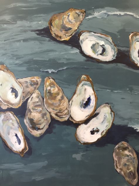 Seafood Painting, Shell Paintings, Shell Art Print, Marine Life Art, Louisiana Art, Block Painting, Object Photography, Painted Shells, Sea Art