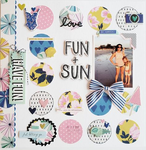 Circle Scrapbook, Summer Scrapbook Layouts, 2023 Beach, Scrapbook Generation, Scrapbook Design Layout, Project Life Scrapbook, Maggie Holmes, Scrapbook Layout Sketches, Creative Scrapbook