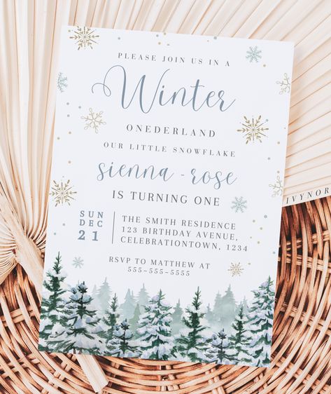 This editable Winter Onerderland 1st Birthday Invitation is perfect for you if you're looking for a beautiful, festive birthday invitation that you can edit and print at home. First Birthday January, First Birthday Girl January, January 1st Birthday Girl, Winter Onederland Party Girl, Christmas First Birthday, Winter Onederland Birthday Invitations, First Birthday Invite, Winter Onederland Party, Baby Birthday Decorations