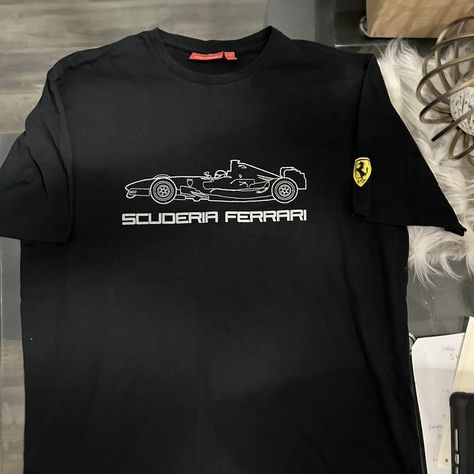 Men's Scuderia Ferrari Black Shirt Official Licensed... - Depop Sports Shirt Outfit, Ferrari Tshirt, Ferrari T Shirt, F1 Clothes, Custom Ferrari, Ferrari Shirt, Vintage Racing Poster, Ferrari Black, Races Outfit