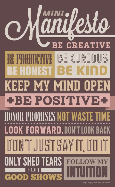 Skyejuice - Daily Dose of Inspiration: 30days Personal Manifesto Design, Male Positivity, Personal Manifesto, Manifesto Poster, Altered Composition Notebooks, Manifesto Design, Art Journal Prompts, Be Curious, Be Productive