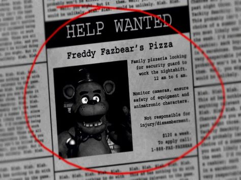 Newspaper with freddy on it Fnaf Crafts, The Living Tombstone, Mike Schmidt, Oc Manga, Scary Games, Slender Man, Help Wanted, Fnaf 1, Sister Location