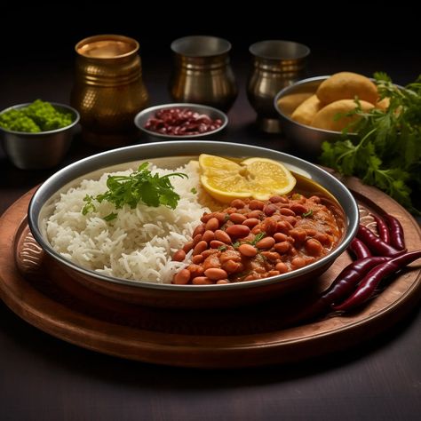 Rajma Chawal is a beloved North Indian dish that consists of cooked kidney beans (rajma) served with steamed white rice (chawal). This wholesome and flavorful combination is a staple in many North Indian households and is cherished for its simplicity, rich flavors, and heartiness. Rajma Chawal is not only a comforting comfort food but also a source of nourishment and cultural identity. Indian Food Photography Aesthetic, Rajma Chawal Photography, North Indian Food Photography, Rajma Rice, Chawal Recipe, North Indian Food, Khana Khajana, Rajma Chawal, Indian Comfort Food