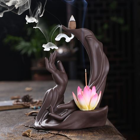 Incense Holder Ceramic, Waterfall Incense Burner, Backflow Burner, Zen Buddha, Waterfall Incense, Buddha Hand, Lotus Incense, Buddha's Hand, Buddha Zen