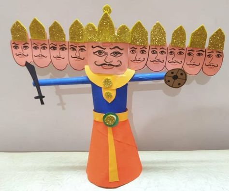 Ravan Craft For Kids, Ravan Making Ideas, How To Make Ravan At Home, Ravan Making Activity For Kids, Ravan Craft Ideas, Agni Kai, Purple Aster, Baby Birthday Party Theme, Activity Preschool