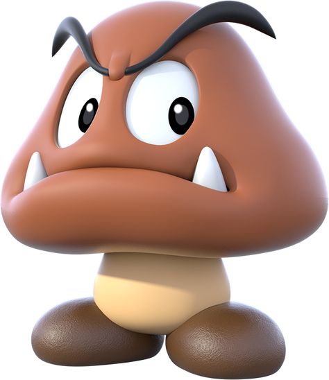 Goombas are recurring and the most common enemies in the Mario series. They debuted in Super Mario Bros. and are depicted as brown mushroom-like creatures with dark brown legs (whose name in Japanese is Kuribo, meaning chestnut people even if they take inspiration from Shiitake Mushrooms and not chestnuts).Goombas have bushy, black eyebrows and a pair of fangs sprouting from their lower jaw, although they never use their fangs. They bump into an enemy to hurt them. The Goombas once lived in... Mario Fancy Dress, Mario Images, Circus Characters, Cartoon Mushroom, Mushroom Pictures, Mario Birthday Party, Brown Mushroom, Super Mario World, Mario Bros.