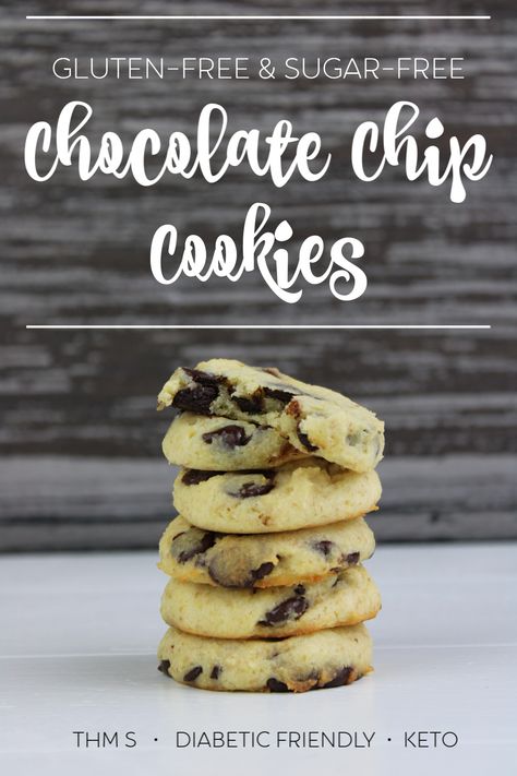 Sugar Free Chocolate Chip Cookies, Trim Healthy Mama Dessert, Trim Healthy Recipes, Trim Healthy Momma, Thm Desserts, Sugar Free Chocolate Chips, Choc Chip Cookies, Thm Recipes, Gf Desserts