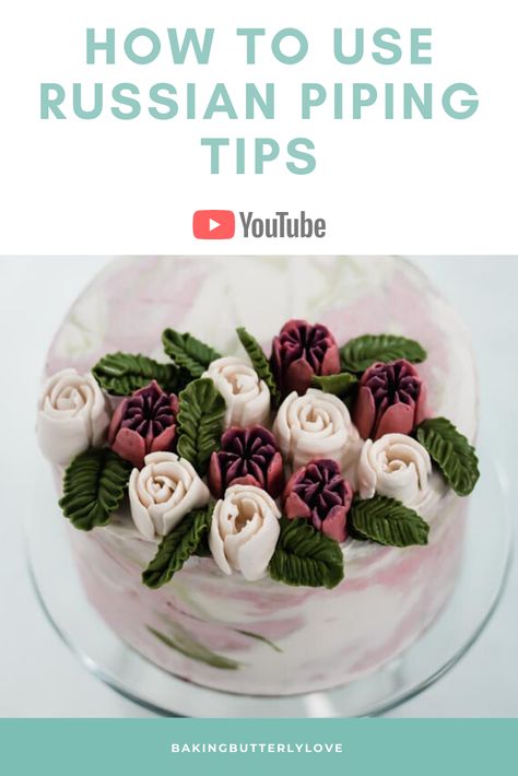 Birthday Cake With Russian Tips, Russian Tips Cake Decorating, Cake Decorating With Russian Tips, Russian Tip Cake Ideas, Cake With Russian Tip Flowers, Russian Piping Tips Cake Ideas, Cakes Decorated With Russian Piping Tips, Russian Tips Cake, How To Use Russian Piping Tips Video