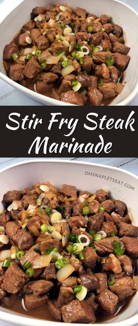 Make your stir fry steak super tasty with this stir fry steak marinade! Here's how to cook it up with onions and scallions. Sirloin Marinade, Stir Fry Steak, Rump Steak Recipes, Stir Fry Seasoning, Stir Fry Meat, Steak Marinade Easy, Marinade Flank Steak, Dinner Board, Beef Marinade