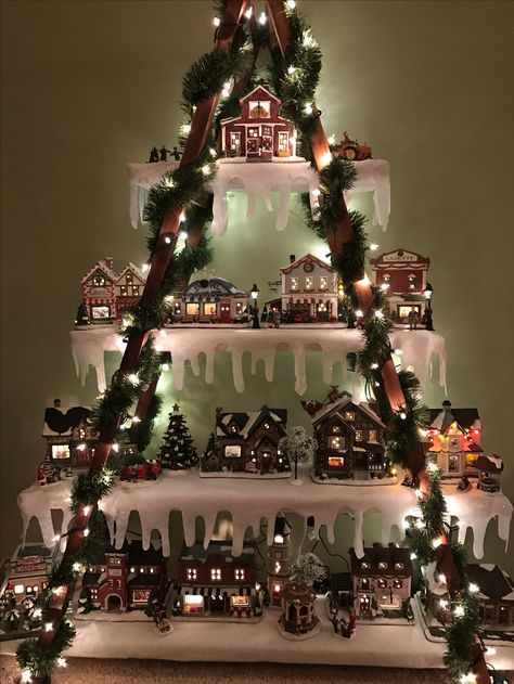 Ladder Christmas Tree, Christmas Tree Village Display, Diy Christmas Village Displays, Christmas Tree Village, Diy Christmas Village, Christmas Village Display, Village Display, Easy Christmas Decorations, Diy Christmas Decorations Easy