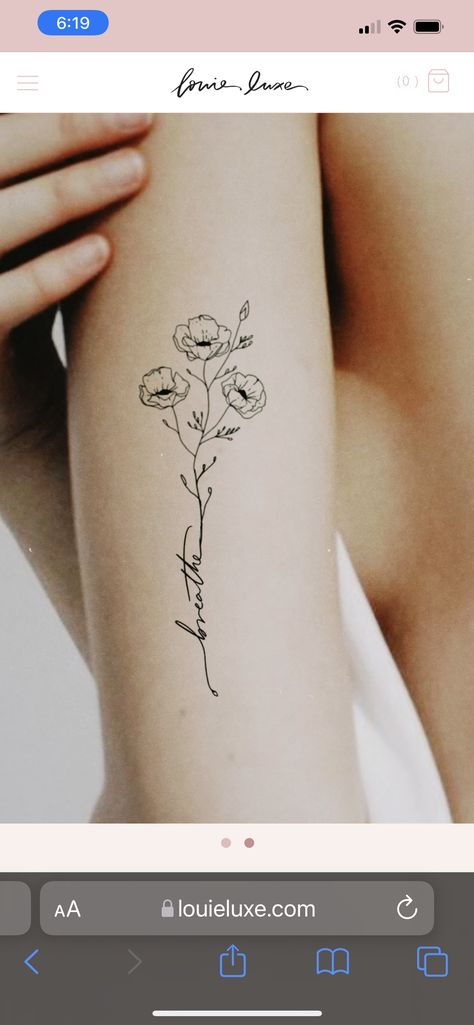 Enough Flower Tattoo, Writing Into Flower Tattoo, Tattoo Flower Stem Words, Flower Tattoo Word Stem, Flower Tattoo With Words As Stem Small, Writing With Flower Tattoo, Breathe Flower Stem Tattoo, Word In Flower Stem Tattoo, Word With Flowers Tattoo