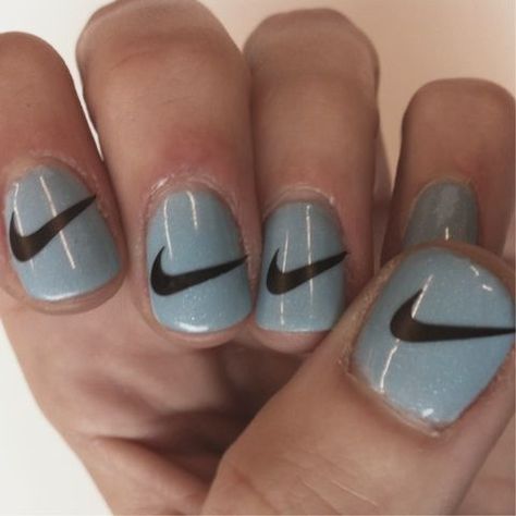 Nike Nails...I know some cute basketball girls that this would be adorable on! @Lauren Davison Mott and Tayli Craner Sporty Nails, Nike Nails, Fun Nail Colors, Her Nails, Creative Nails, Mani Pedi, Love Nails, Nail Art Design, How To Do Nails