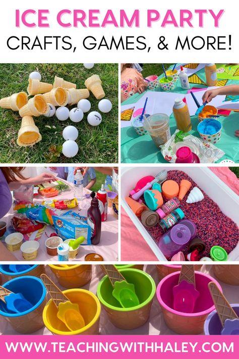 Ice Cream Party Preschool, Back To School Party Activities, Ice Cream Theme Party Ideas, 3rd Ice Cream Birthday Party Theme, Toddler Ice Cream Birthday Party, Outdoor Ice Cream Party, Ice Cream Sundae Birthday Party, Preschool Ice Cream Party, School Ice Cream Party Ideas