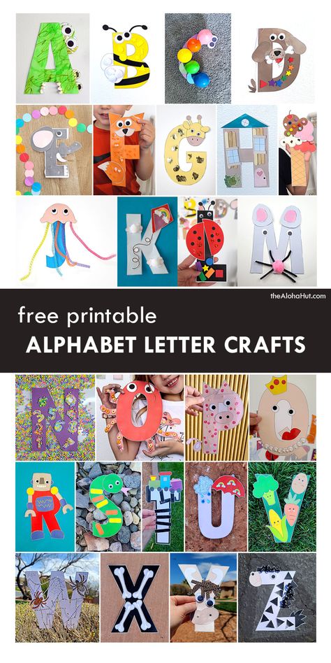 Free Printable Letter Crafts from A to Z - Alphabet Wall for Learning ABC's - The Aloha Hut Preschool Letter Crafts Ideas, Crafts For Letters Of The Alphabet, Feather Crafts For Preschoolers, Preschool Letter Art Activities, Preschool Activities With Letters, Alphabet Letters Activities Preschool, Letter Ll Crafts Preschool, Letterland Activities Preschool, Decorating Alphabet Letters Craft Ideas