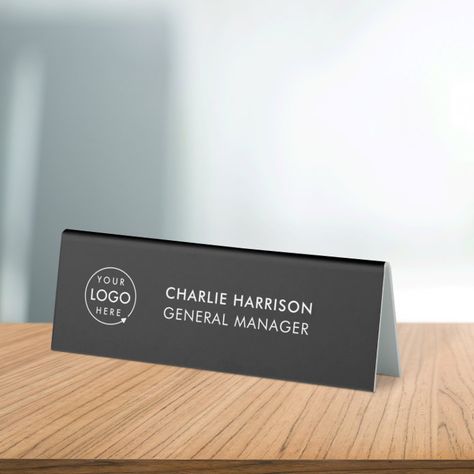 Modern Black Desk, Desk Name Plate, Table Tents, Design Maker, Logo Modern, Desk Name Plates, Black Desk, Black Business, Business Signs