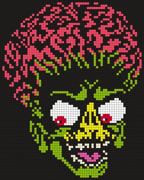 Mars Attacks Alien Perler Bead Pattern | Bead Sprites | Characters ... Alien Perler, Mars Attacks Alien, Alien Kandi, Mars Attack, Pixelated Art, Castlevania Wallpaper, Modele Pixel Art, Kandi Cuffs, Mars Attacks