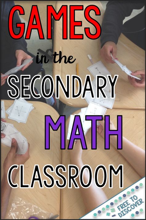 Middle school and high school math students love to play games in the classroom! Games can provide rigorous, targeted practice to help students move toward mastery of the math concepts they are learning. Check out this post for some very popular games that are being playing in math classes all around the world. By Free to Discover. High School Math Games, Games In The Classroom, Secondary Math Classroom, Math Addition Games, High School Math Activities, High School Math Classroom, Middle School Math Teacher, Kindergarten Math Games, Teaching Secondary