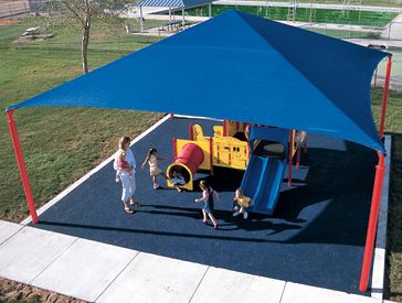 Beat the heat w/ #playground shade! Our playground shade structures block up to 90% of UV rays & keep temps up to 30-degrees cooler. Playground Shade, Playground Backyard Diy, Daycare Playground, Outside Playground, Church Playground, Preschool Playground, Playground Landscaping, School Playground Equipment, Backyard Getaway