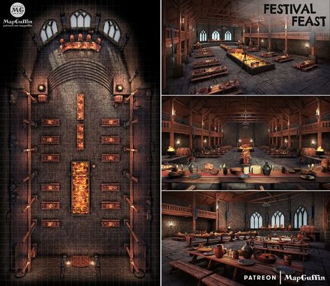 Royal Chambers, Hall Flooring, Battle Map, Fantasy Town, Fire Food, Great Hall, Rpg Map, Dungeon Maps, D D Maps