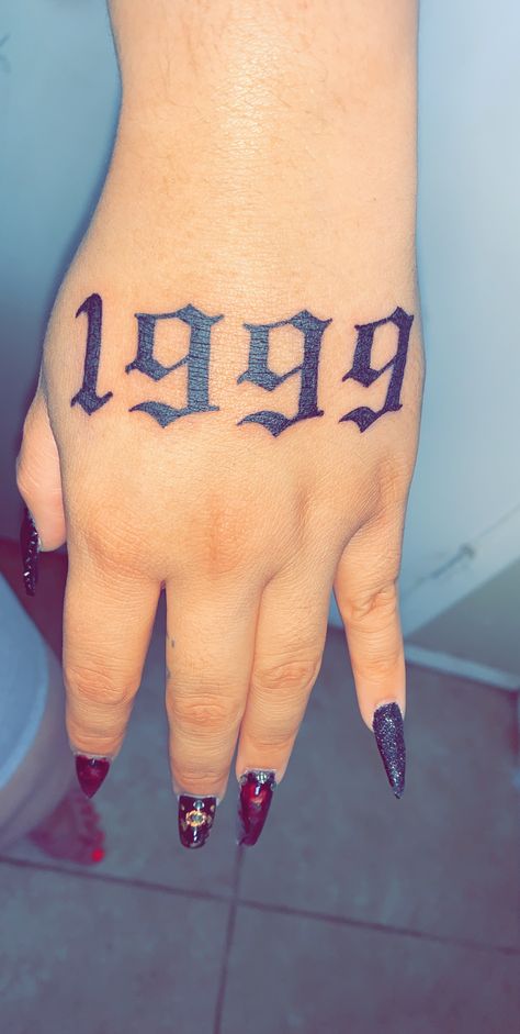 #tattoo #handtattoos #1999 #female 1999 Finger Tattoo, 1999 Tattoo Font, Est 1999 Tattoo, 1999 Tattoo Design, 1999 Tattoo Ideas, 1999 Tattoo, Font Tattoos, Est Tattoos, Tato Flash