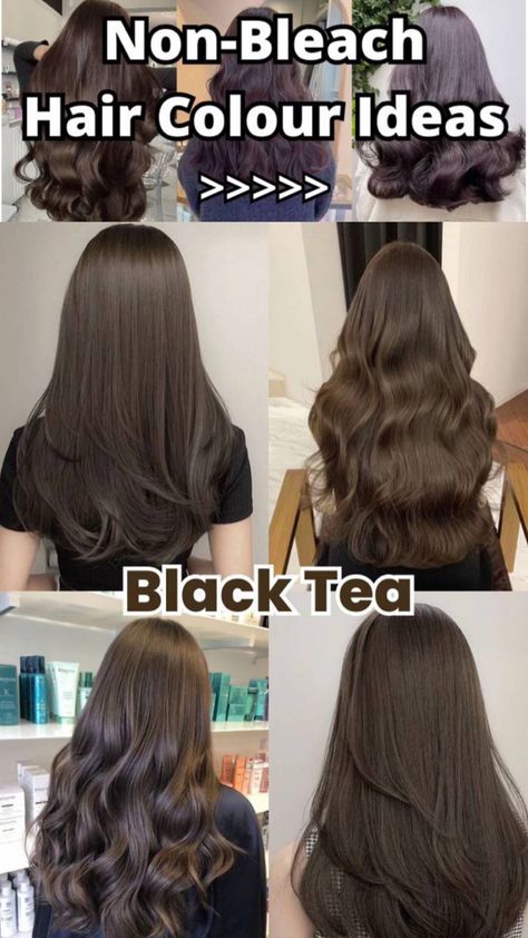 Black tea Non Bleach Hair Color, Tea Hair Color, Bleach Hair Color, Bleach Hair, Hair Color Black, Hairstyles For Medium Length Hair Easy, Bleached Hair, Hair Color For Black Hair, Black Tea