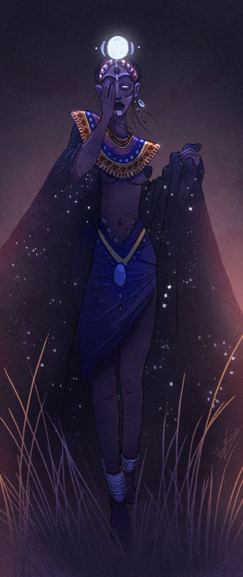 African Moon Goddess, Mayari Goddess Of Moon, Goddess Nephthys, Afrocentric Art Goddesses, Black Goddess Aesthetic, African Astrology, Magna Mater, Art Brainstorm, Moon Goddess Art