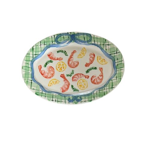 Shrimp Platter, Grill Platter, Painted Platter, Grilled Platter, Italian Seaside, Ceramic Platter, Ceramic Platters, Xmas List, Blue Bow