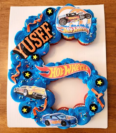 Number 5 Hot Wheels Cake, Hotwheel Cake Ideas, Hotweels Birthday Ideas Cake, Hotwheels Birthday Cupcakes, Hot Wheels Pull Apart Cupcakes, Hot Wheels Cookie Cake, Hot Wheels Birthday Cupcakes, Hot Wheel Cupcake Ideas, Hot Wheel Cupcakes