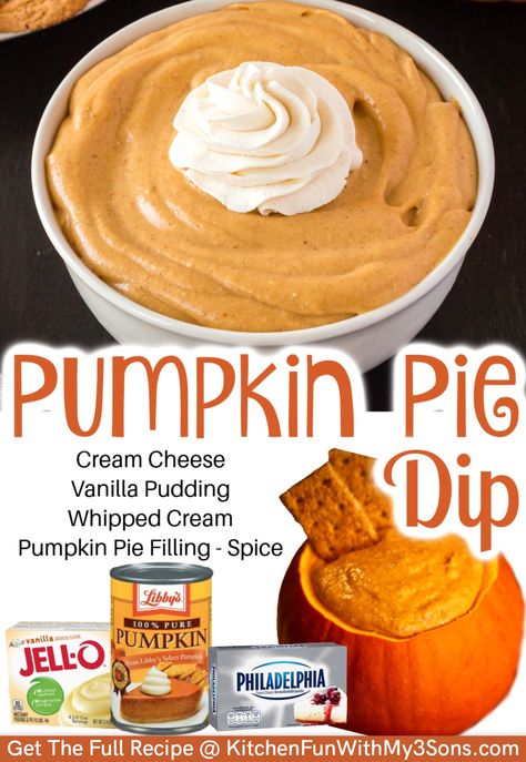 Pumpkin Pie Dip is a creamy dessert with vanilla and pumpkin flavors. Serve this up with some fruit and cookies for Thanksgiving dessert. #Recipes #Dessert #Fall Pumpkin Pie Dip With Vanilla Pudding, Pumpkin Cake Recipes Easy, Pumpkin Charcuterie, Cookies For Thanksgiving, Frozen Pumpkin Pie, Dessert Fall, Thanksgiving Dessert Recipes, Pumpkin Pie Dip, Dessert Dip Recipes