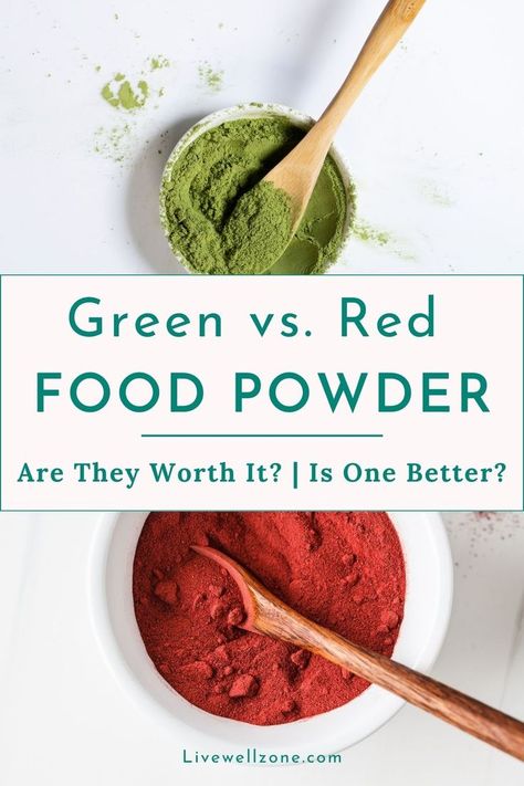 side by side comparison of green and red superfood smoothie powders Green Powder Drink, Best Greens Powder, Superfoods Benefits, Smoothie Benefits, Greens Supplement, Green Superfood Powder, Super Greens Powder, Red Drinks, Kale Smoothie